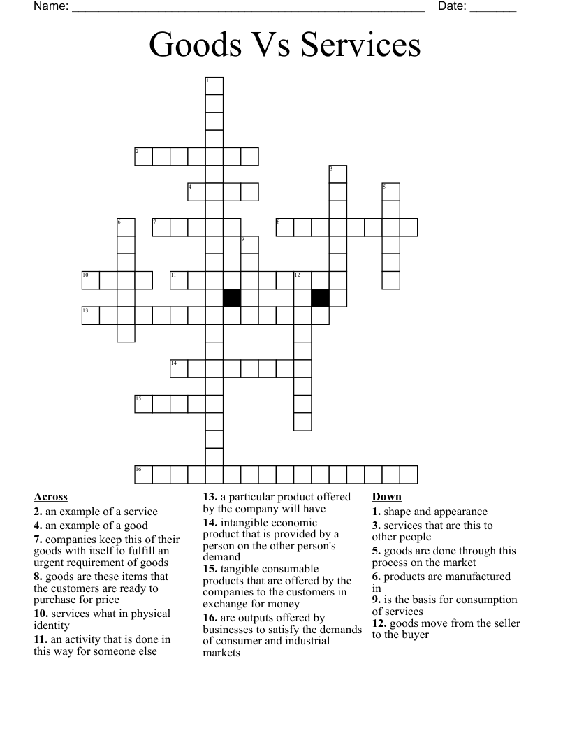 Goods Vs Services Crossword WordMint Goods Vs Services Crossword WordMint