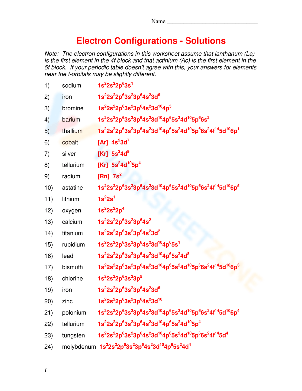 Grade 10 Electron Configuration Practice Worksheets