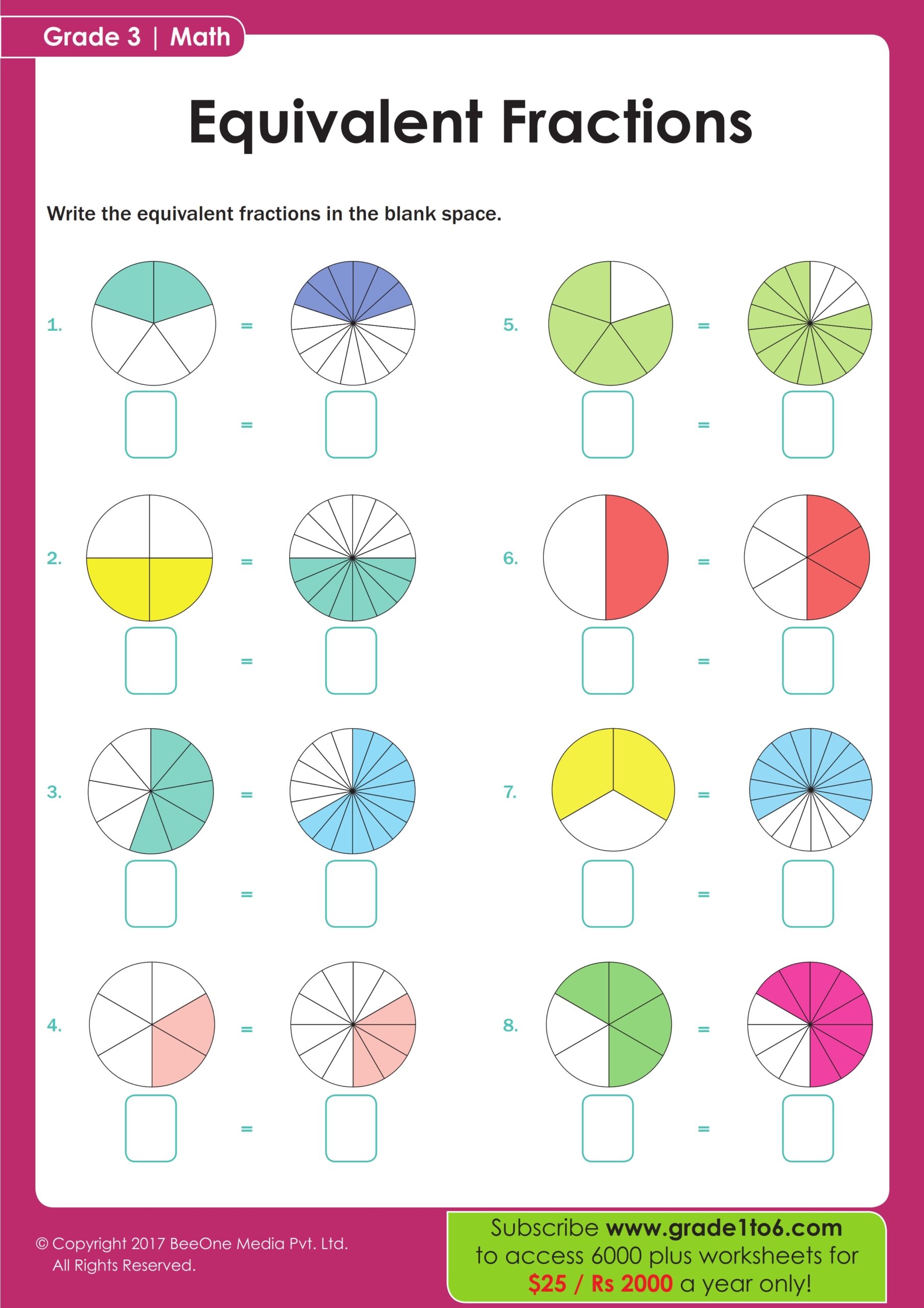 Grade 3 Math Worksheets Identify Equivalent Fractions K5 Learning Worksheets Library Grade 3 Math Worksheets Identify Equivalent Fractions K5 Learning Worksheets Library