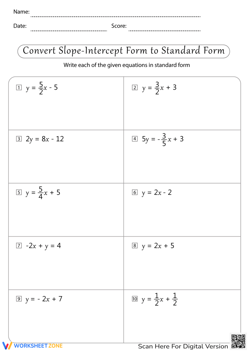 slope intercept form worksheet slope intercept form worksheet