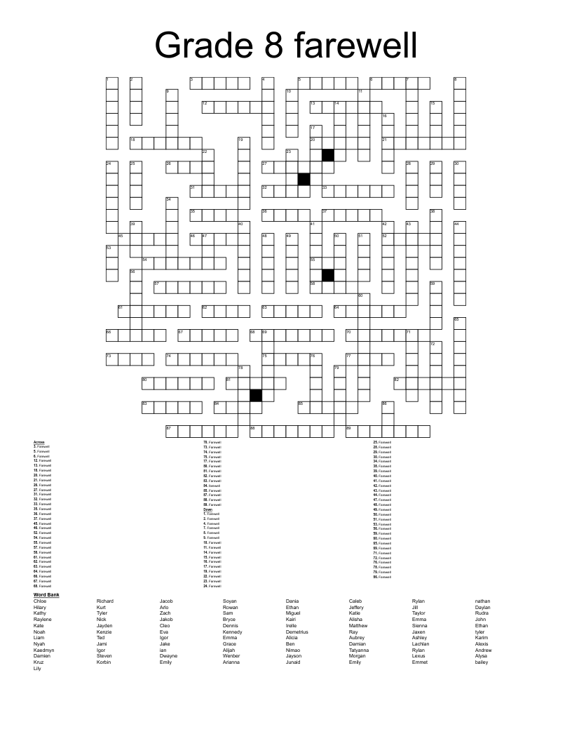 Grade 8 Farewell Crossword WordMint Grade 8 Farewell Crossword WordMint