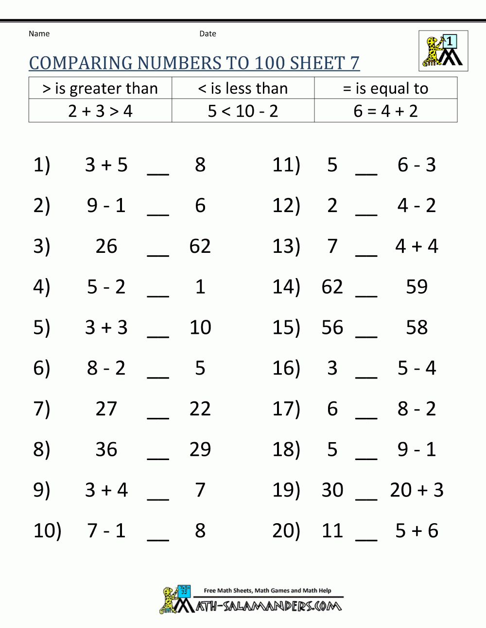 Greater Than Less Than Worksheet Comparing Numbers To 100 Greater Than Less Than Worksheet Comparing Numbers To 100