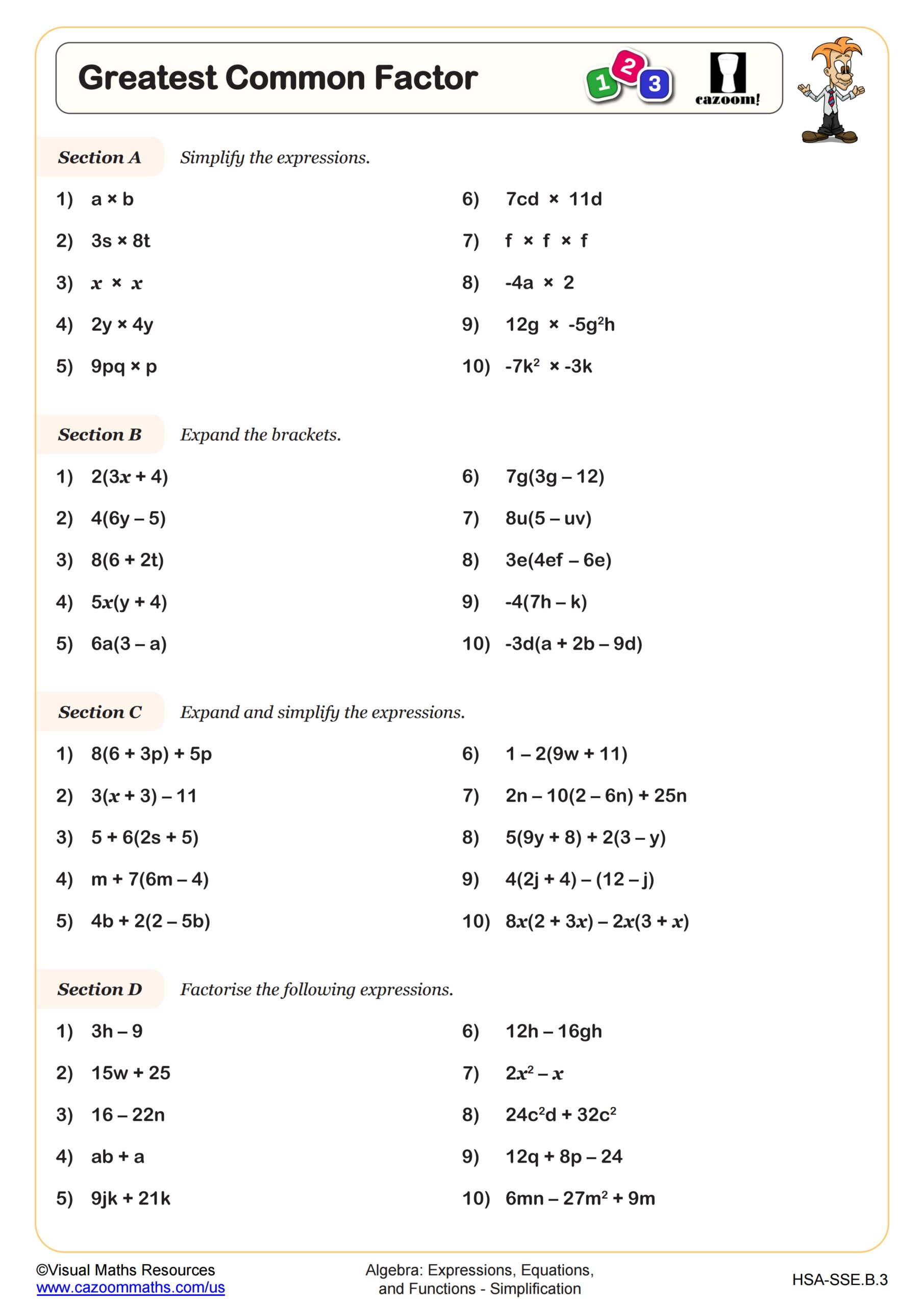 Greatest Common Factor Worksheet Algebra I PDF Worksheets Cazoom Math Greatest Common Factor Worksheet Algebra I PDF Worksheets Cazoom Math