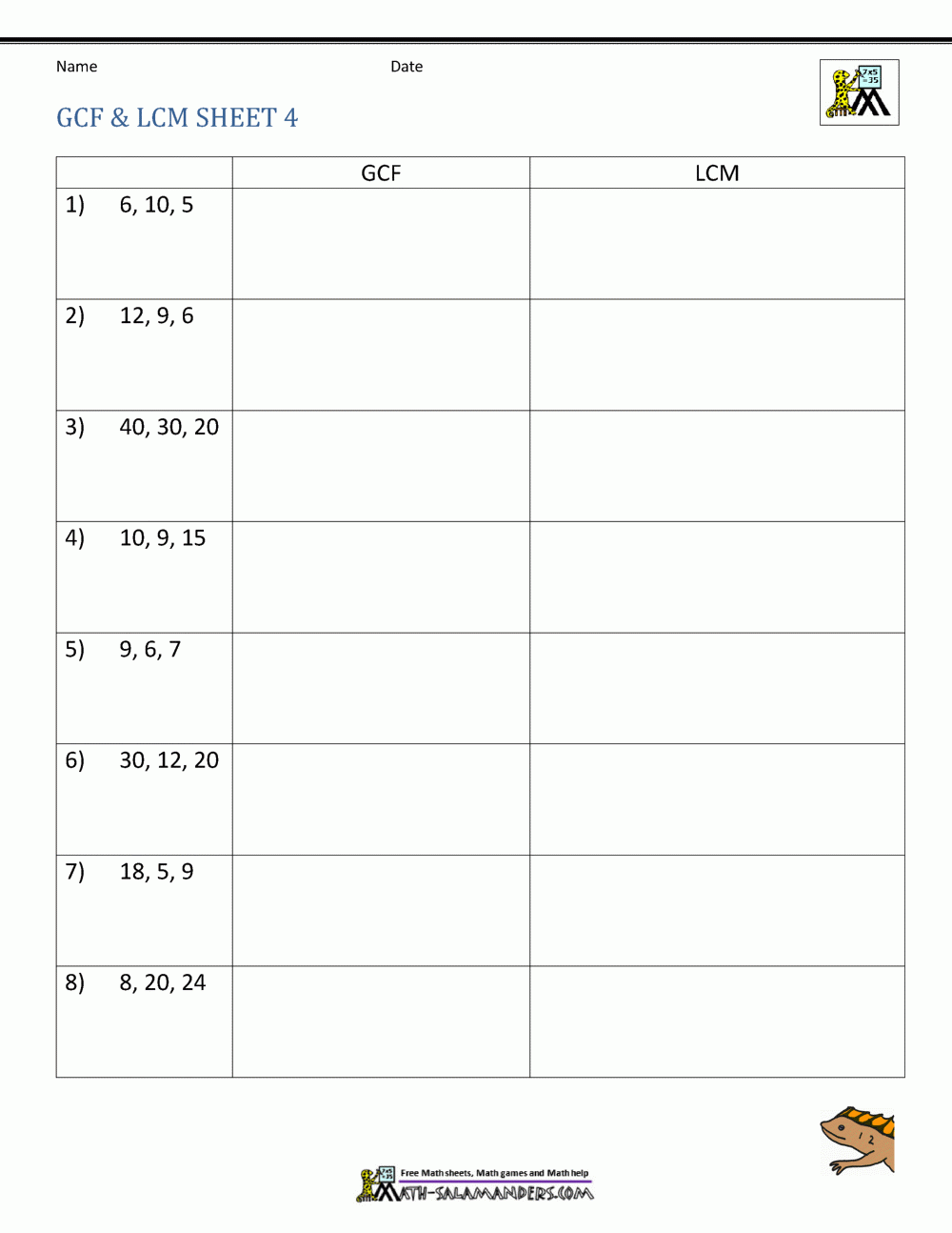 Greatest Common Factor Worksheet Page Greatest Common Factor Worksheet Page