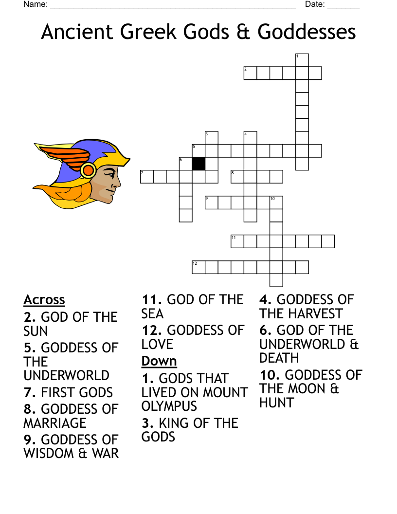 Greek God And Goddess Crossword WordMint