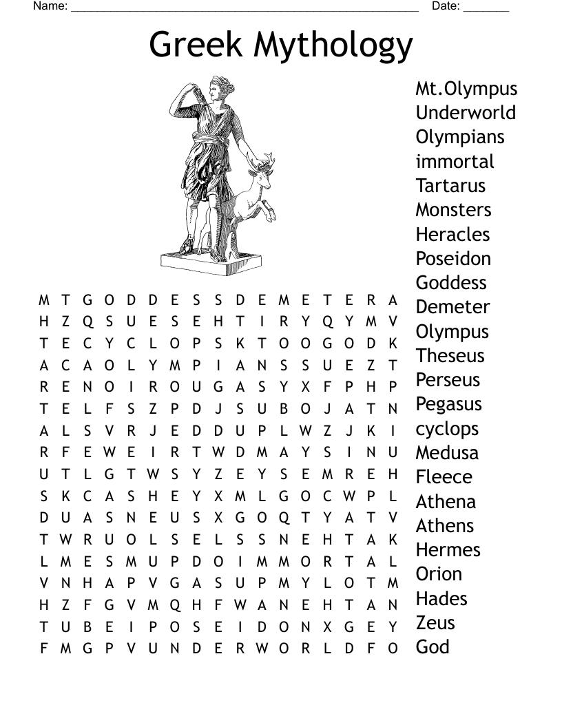Greek Mythology Crossword Puzzle WordMint Greek Mythology Crossword Puzzle WordMint