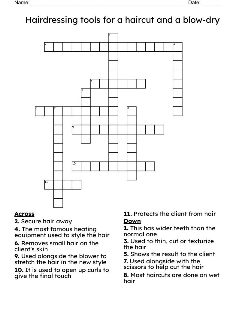 Hairdressing Tools For A Haircut And A Blow dry Crossword WordMint Hairdressing Tools For A Haircut And A Blow dry Crossword WordMint