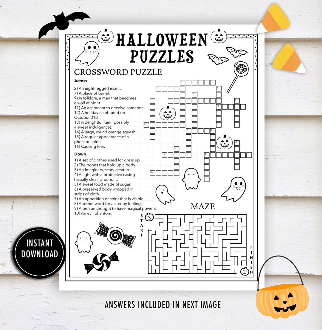 Halloween Activity Printable Crossword Puzzle Kids Halloween Activities Crossword Maze Coloring Class School Instant Download Etsy