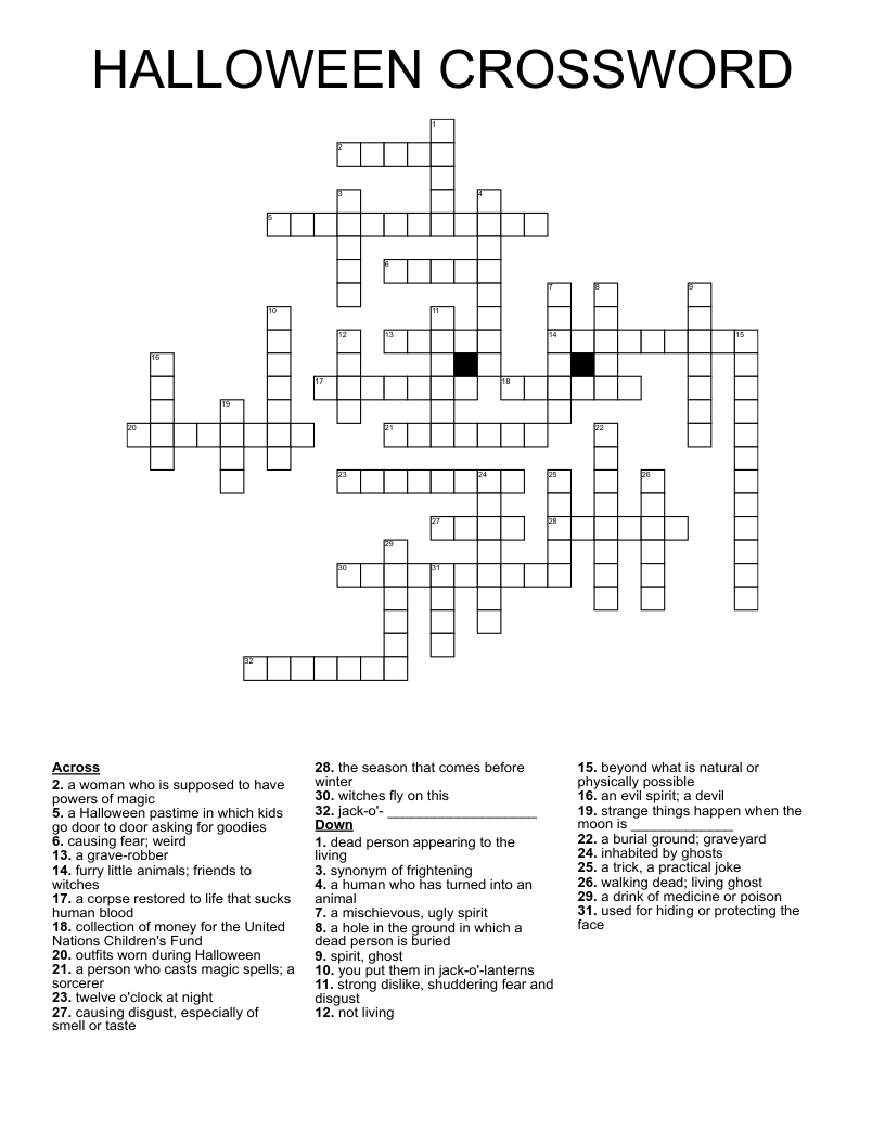 HALLOWEEN CROSSWORD WordMint HALLOWEEN CROSSWORD WordMint