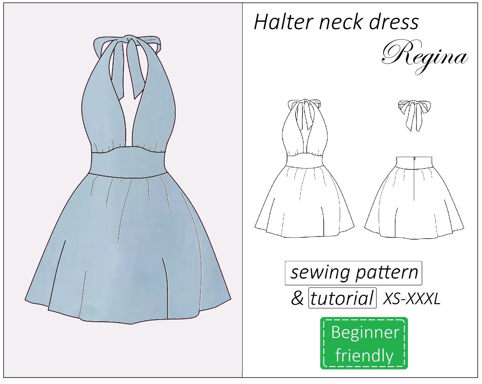 Halter Dress Pattern Regina Halter Neck Dress Sewing Pattern PDF Summer Dress Pattern For Women Instant Download Sizes XS XXXL Etsy
