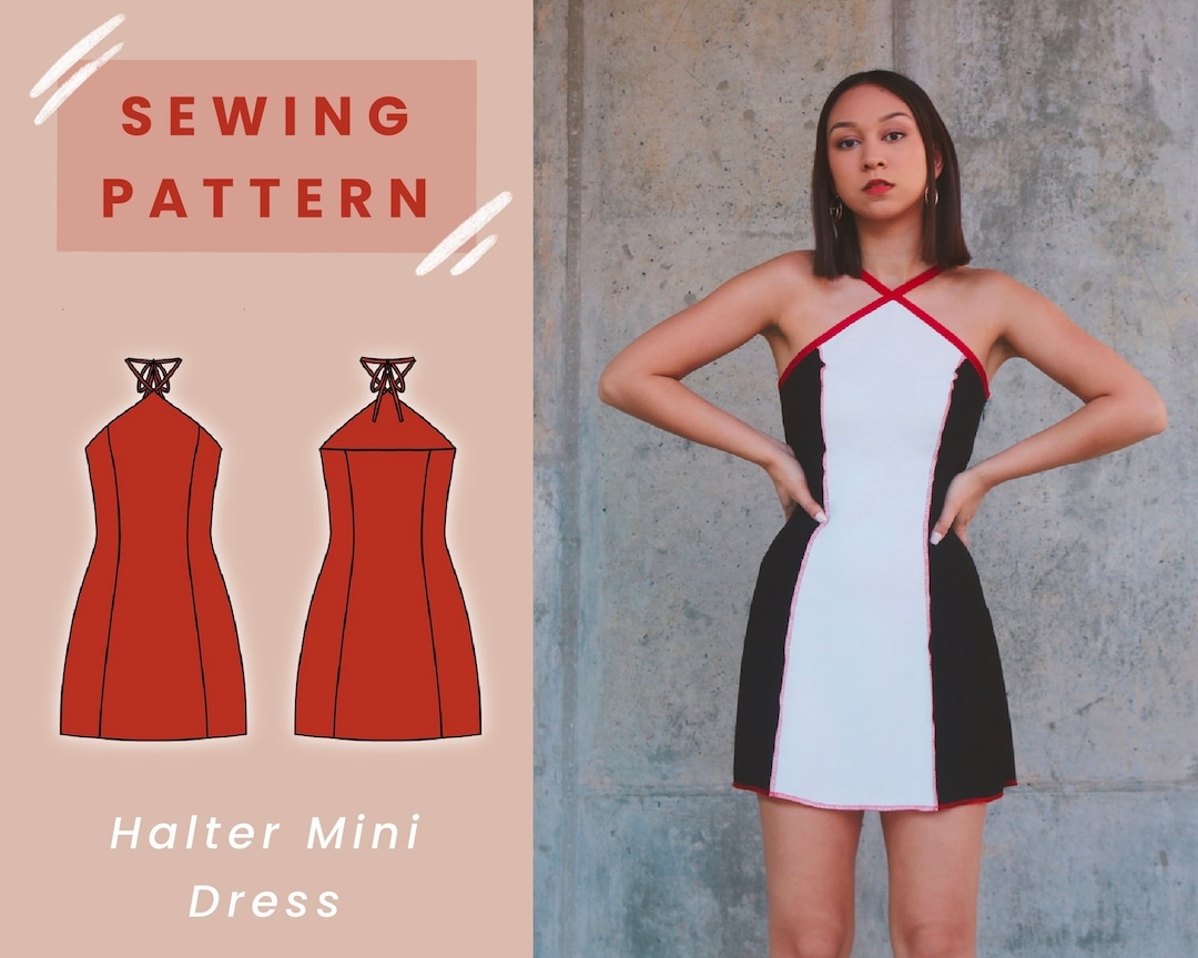 Halter Mini Dress Digital PDF Sewing Pattern US Size 00 14 Instant Download With 4 Printable Sizes Etsy Hong Kong