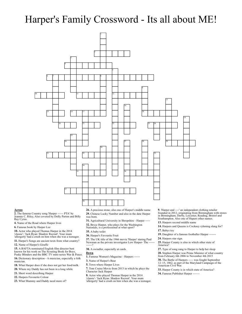 Harper s Family Crossword Its All About ME WordMint Harper s Family Crossword Its All About ME WordMint