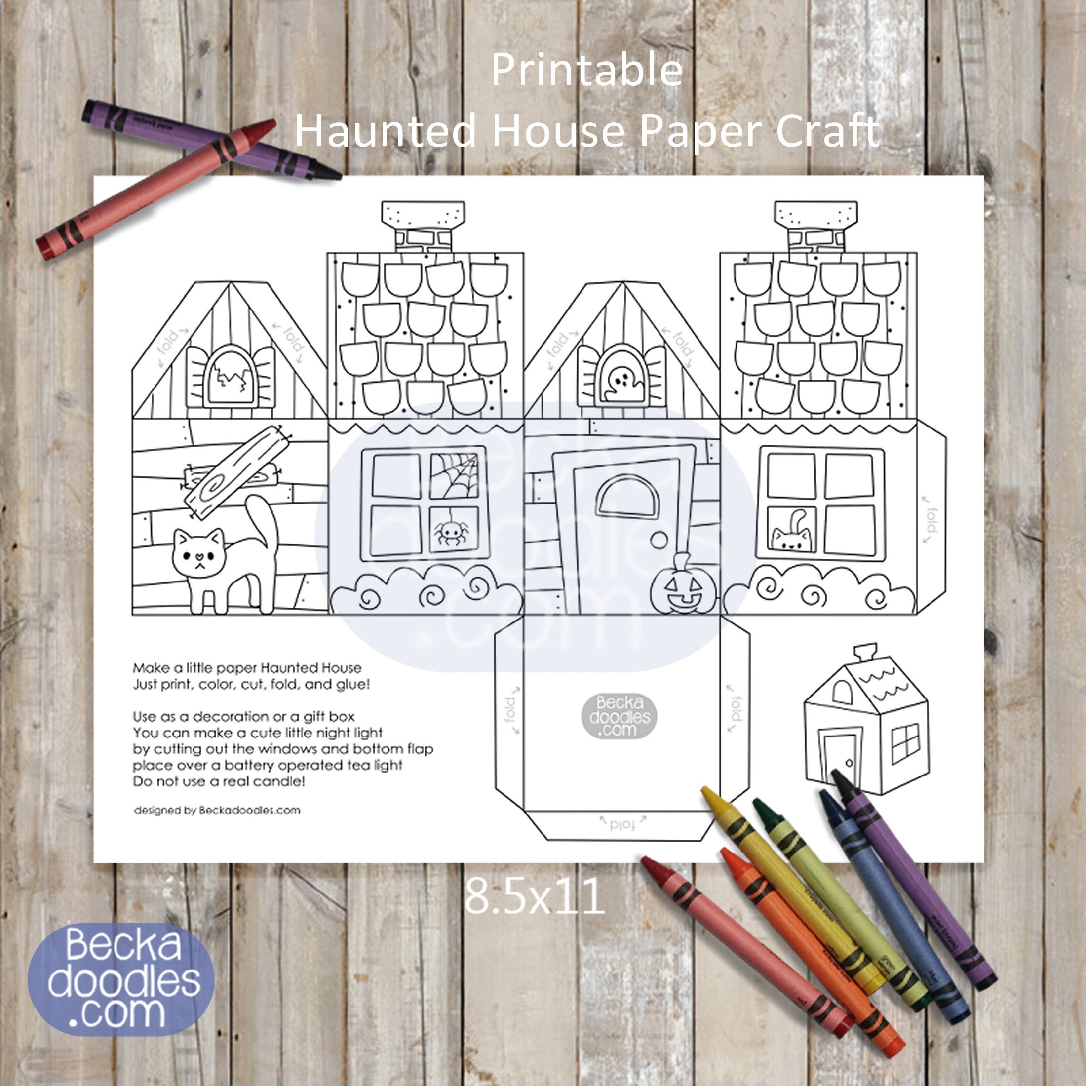 Haunted House Paper Craft Halloween Coloring Page digital Download Etsy