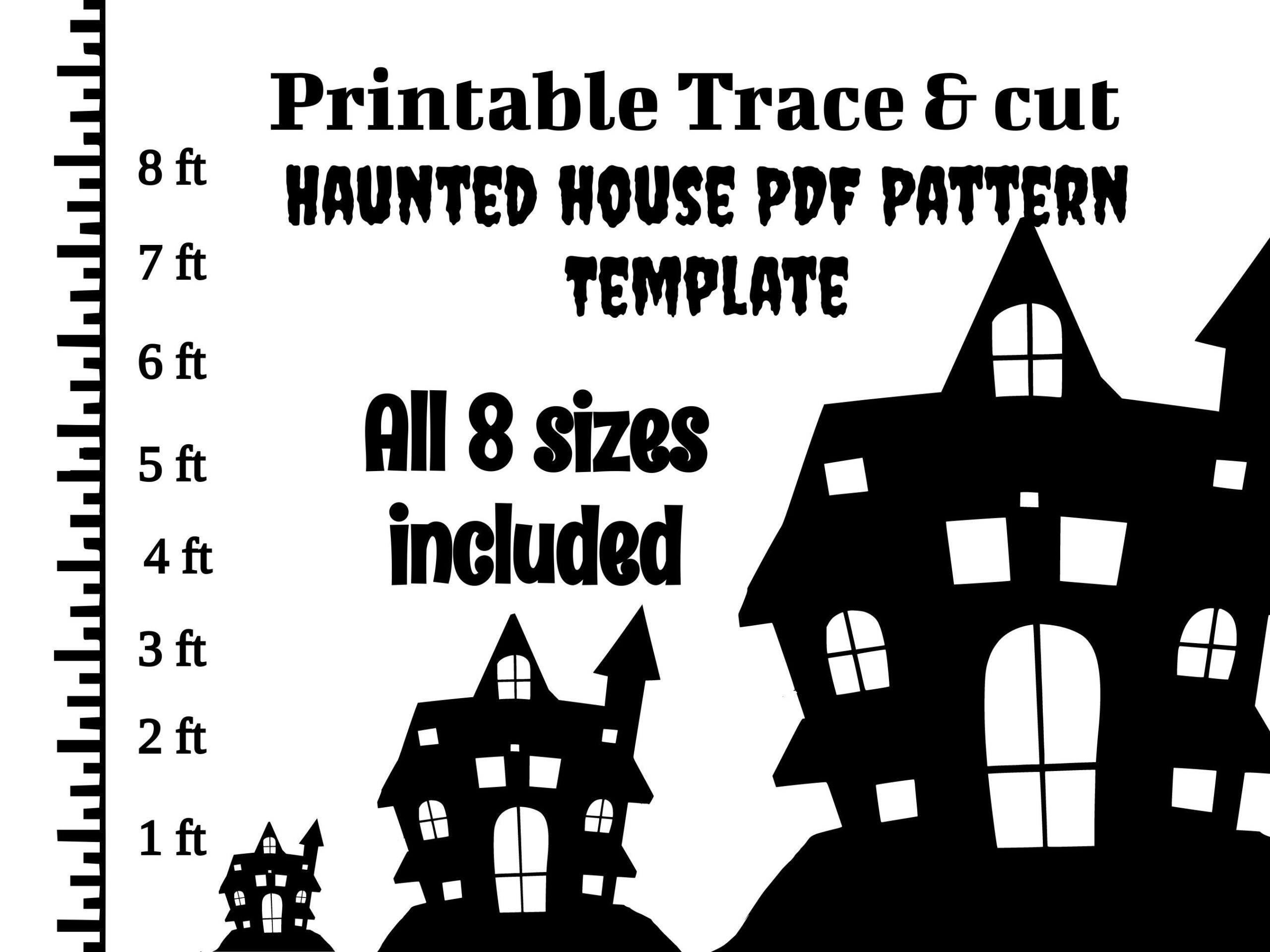 Haunted House Template Digital Pdf Template 1ft To 8ft Halloween Silhouette Patterns Trace And Cut Decor For Lawns And Home Etsy