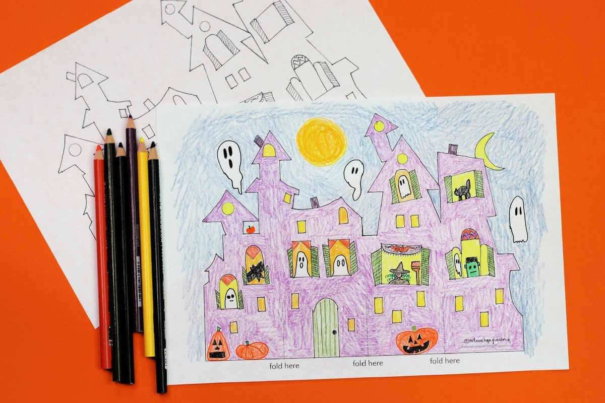Haunted House Template Free Printable Coloring Page 3D Craft Haunted House Template Free Printable Coloring Page 3D Craft