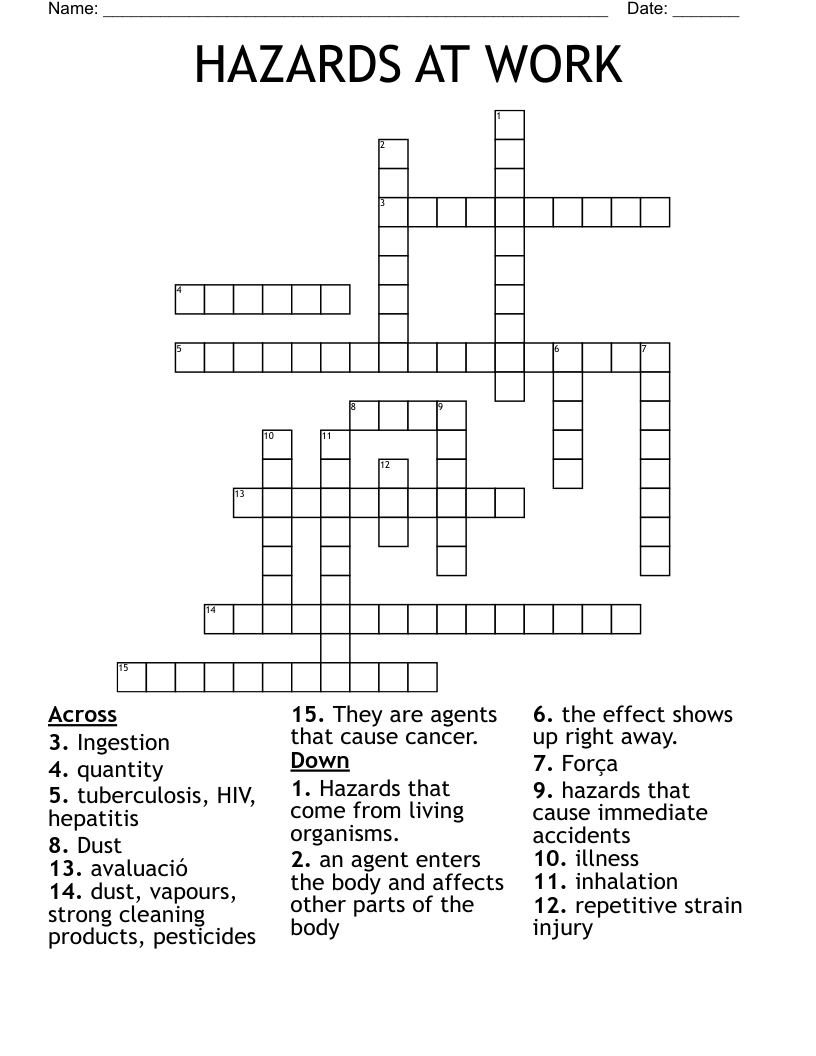 HAZARDS AT WORK Crossword WordMint HAZARDS AT WORK Crossword WordMint