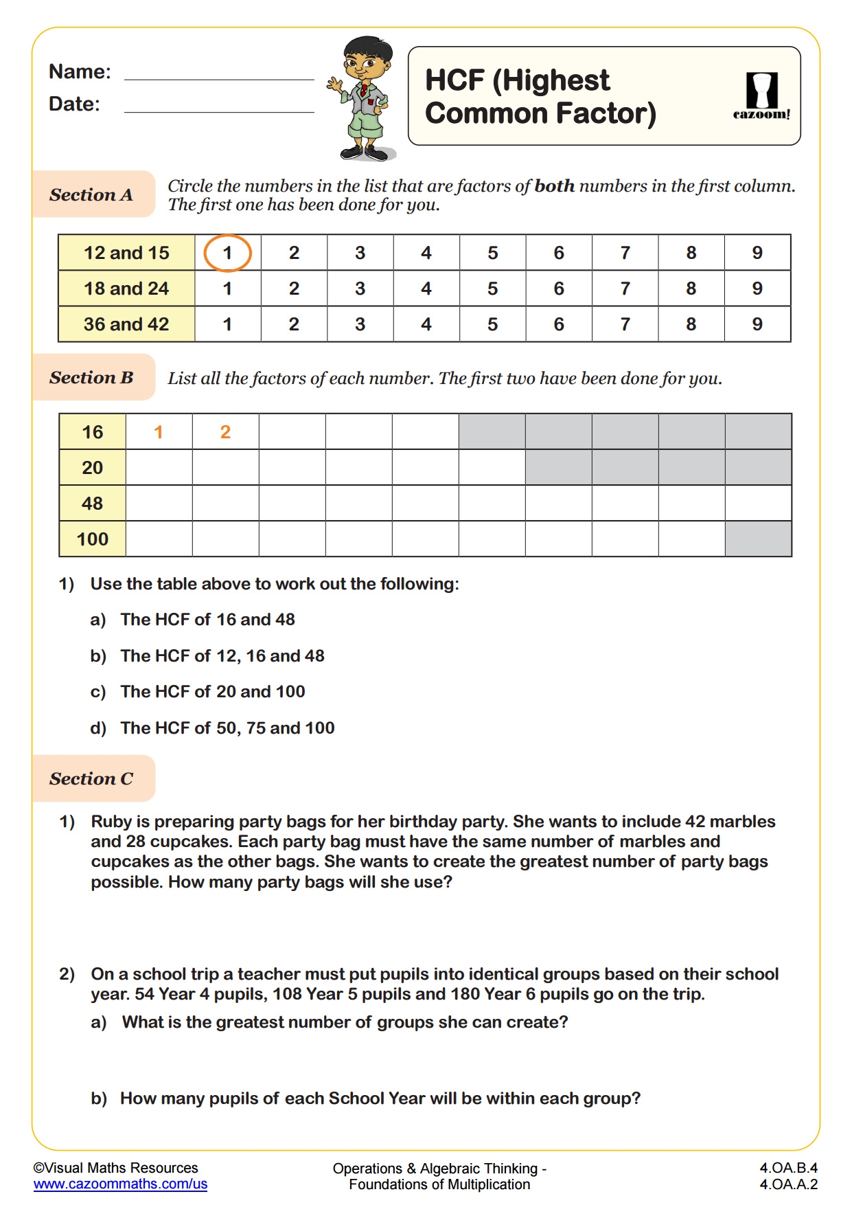 HCF Highest Common Factor Worksheet Fun And Engaging 4th Grade PDF Worksheets Cazoom Math HCF Highest Common Factor Worksheet Fun And Engaging 4th Grade PDF Worksheets Cazoom Math