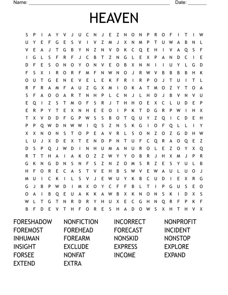 HEAVEN Word Search WordMint