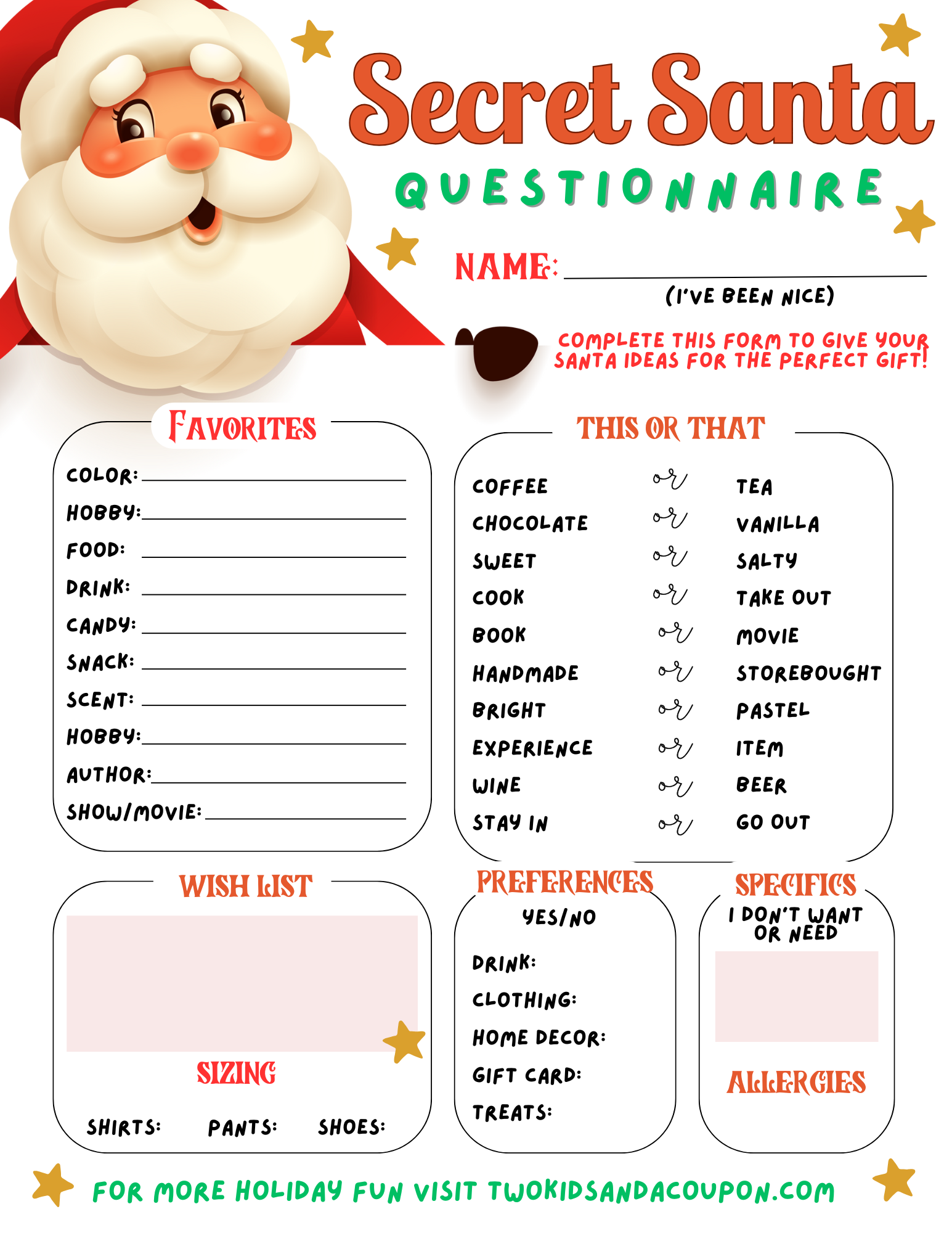 Help Santa Find The Perfect Gift With This Secret Santa Form Help Santa Find The Perfect Gift With This Secret Santa Form