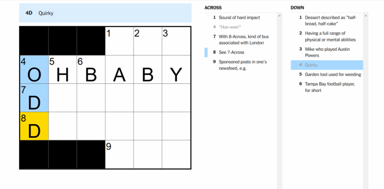 Hoo Wee And Quirky Meaning In NYT Mini Crossword For February 20 2025 Screen Plays Mag