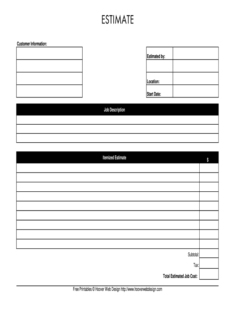Hooverwebdesign Job Estimate Form Fill Online Printable Fillable Blank PdfFiller