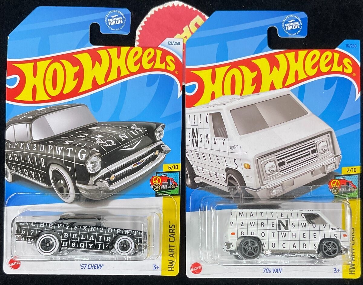 Hot Wheels HW Art Cars 2 10 70s Van 57 Chevy Mattel Crossword Puzzle Letters EBay
