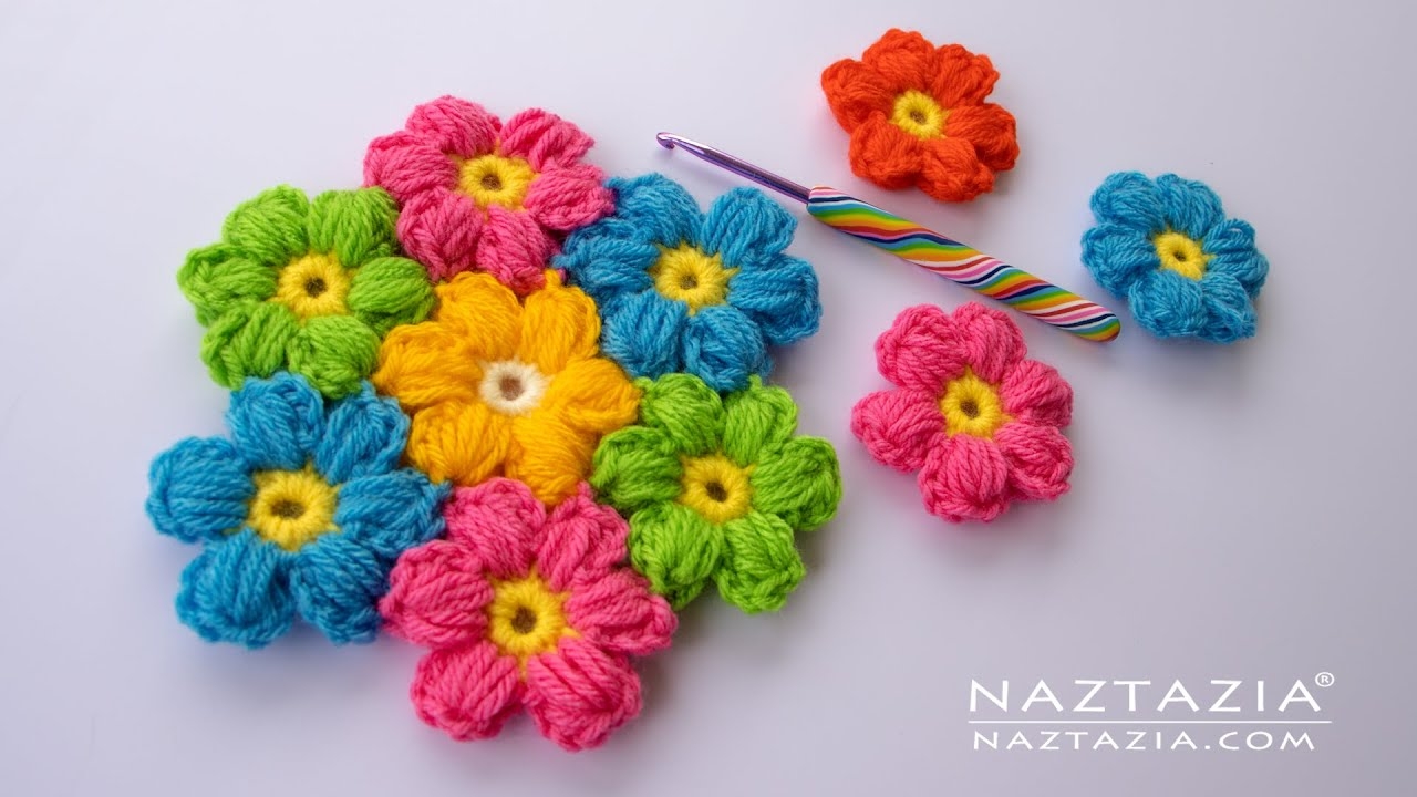 How To Crochet Easy Puff Flower And Connect Them Together Using The Join As You Go Method YouTube How To Crochet Easy Puff Flower And Connect Them Together Using The Join As You Go Method YouTube