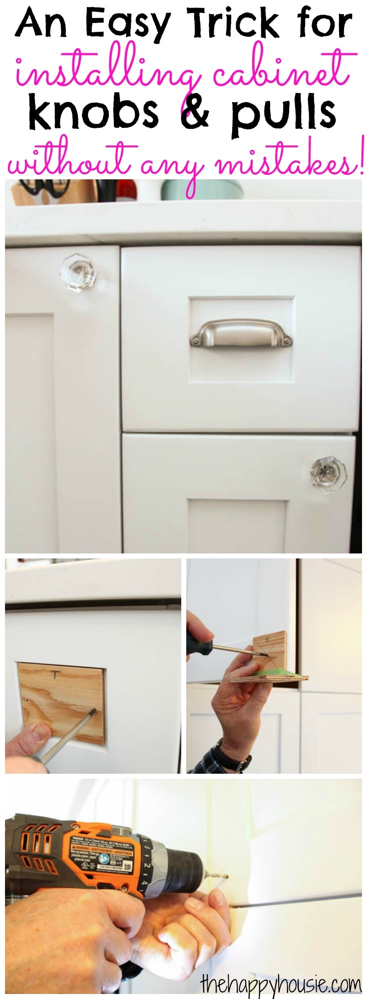 How To Install Cabinet Knobs With A Template a Trick For Avoiding Costly Mistakes The Happy Housie How To Install Cabinet Knobs With A Template a Trick For Avoiding Costly Mistakes The Happy Housie