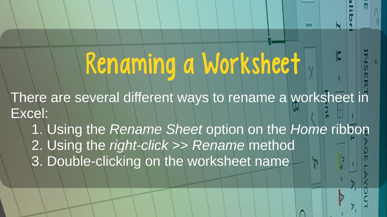 How To Rename A Worksheet In Microsoft Excel YouTube