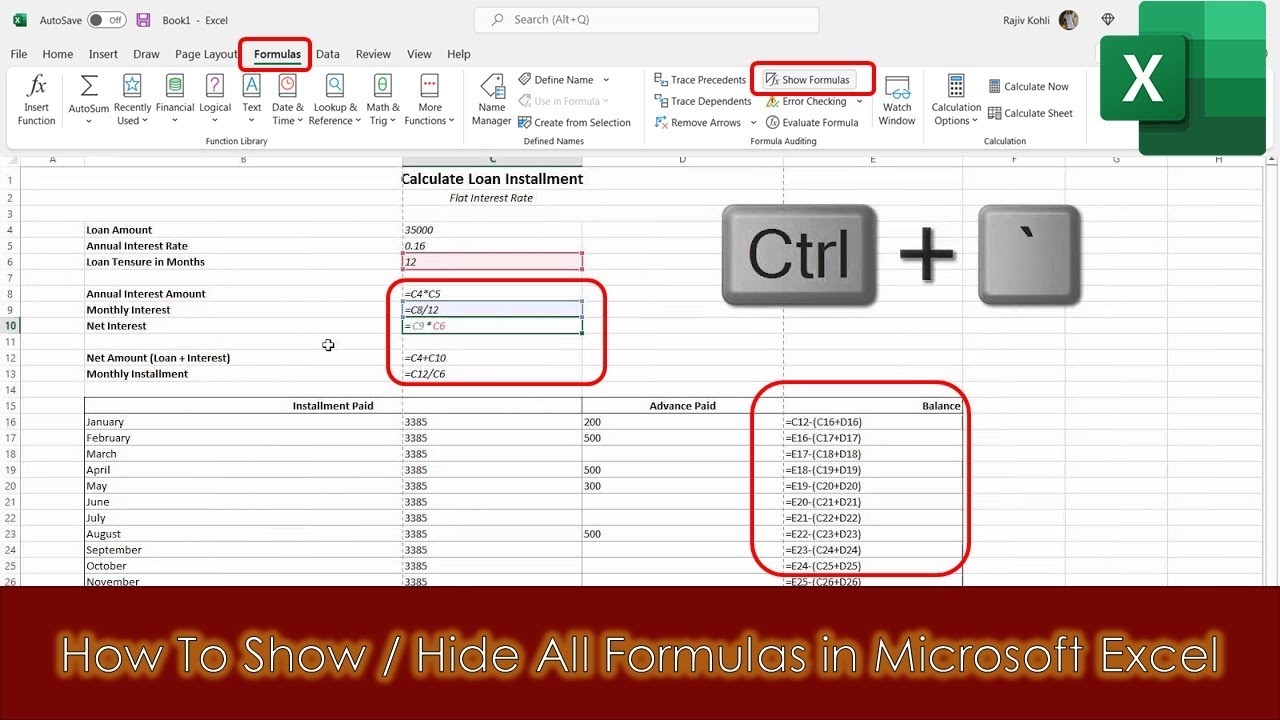 How To Show Or Hide All Formulas In Excel Tutorial YouTube