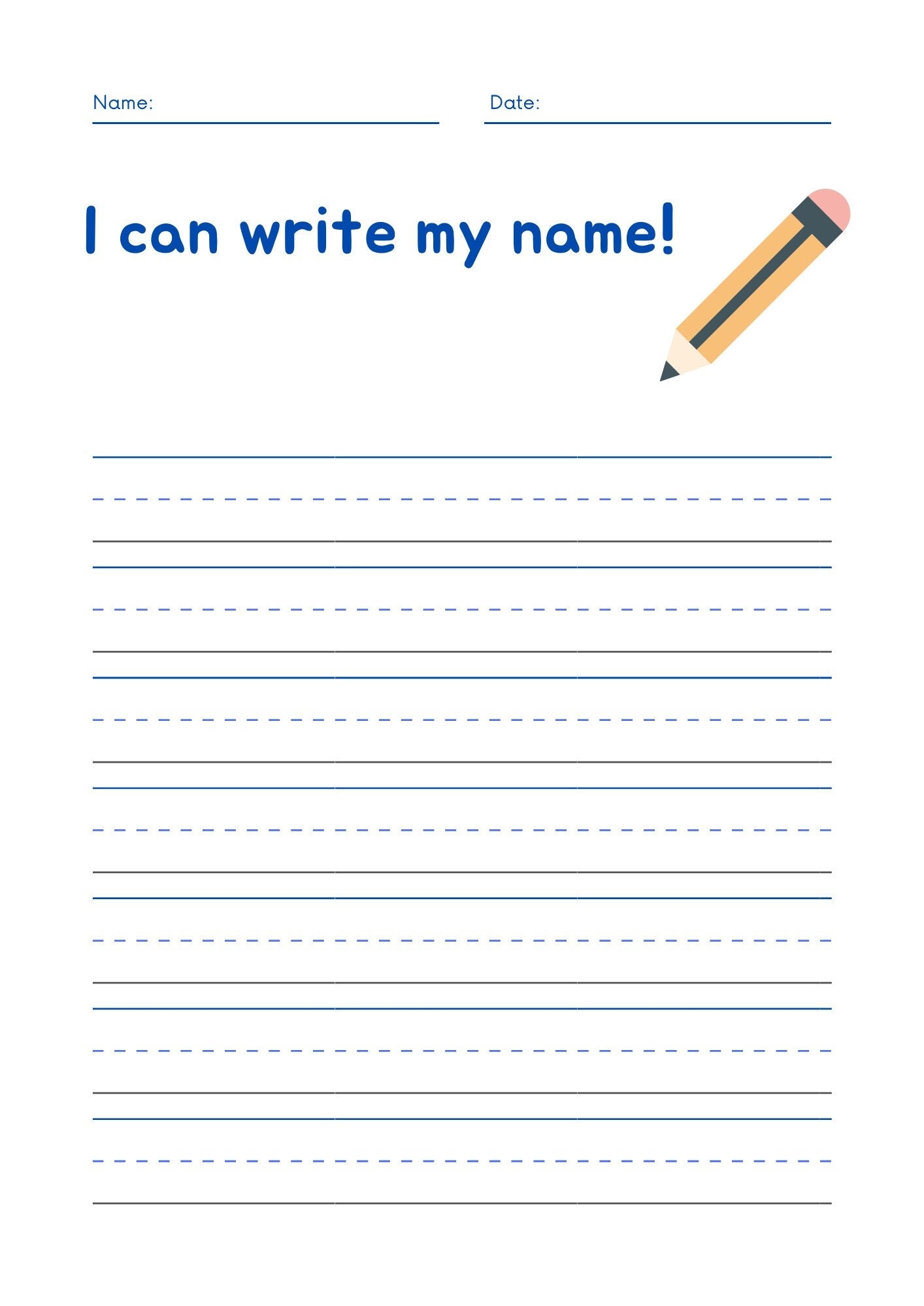 I Can Write My Name Worksheet For Kids Etsy I Can Write My Name Worksheet For Kids Etsy