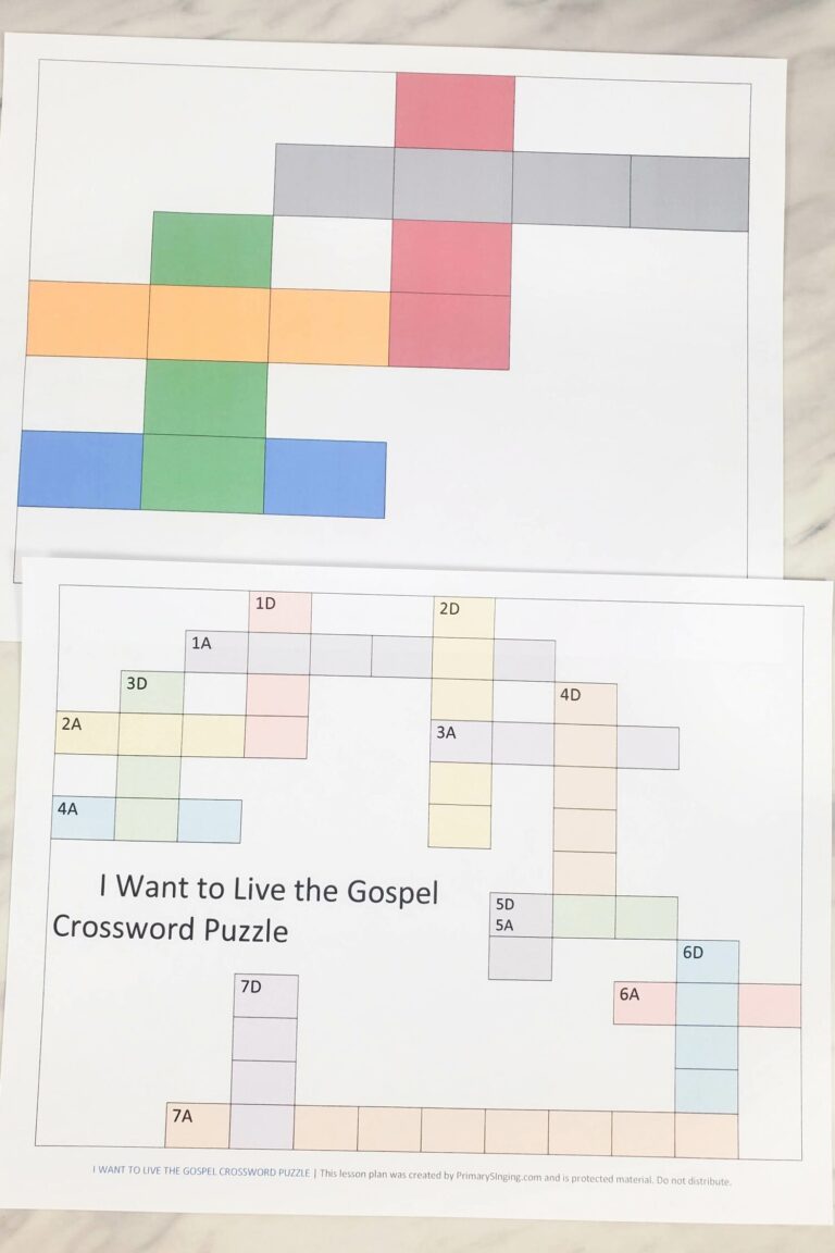 I Want To Live The Gospel Crossword Puzzle Primary Singing