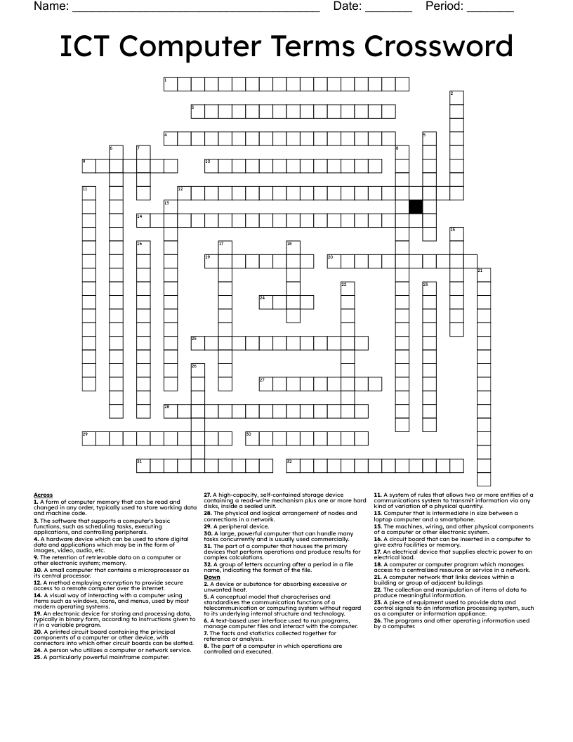 ICT Computer Terms Crossword WordMint