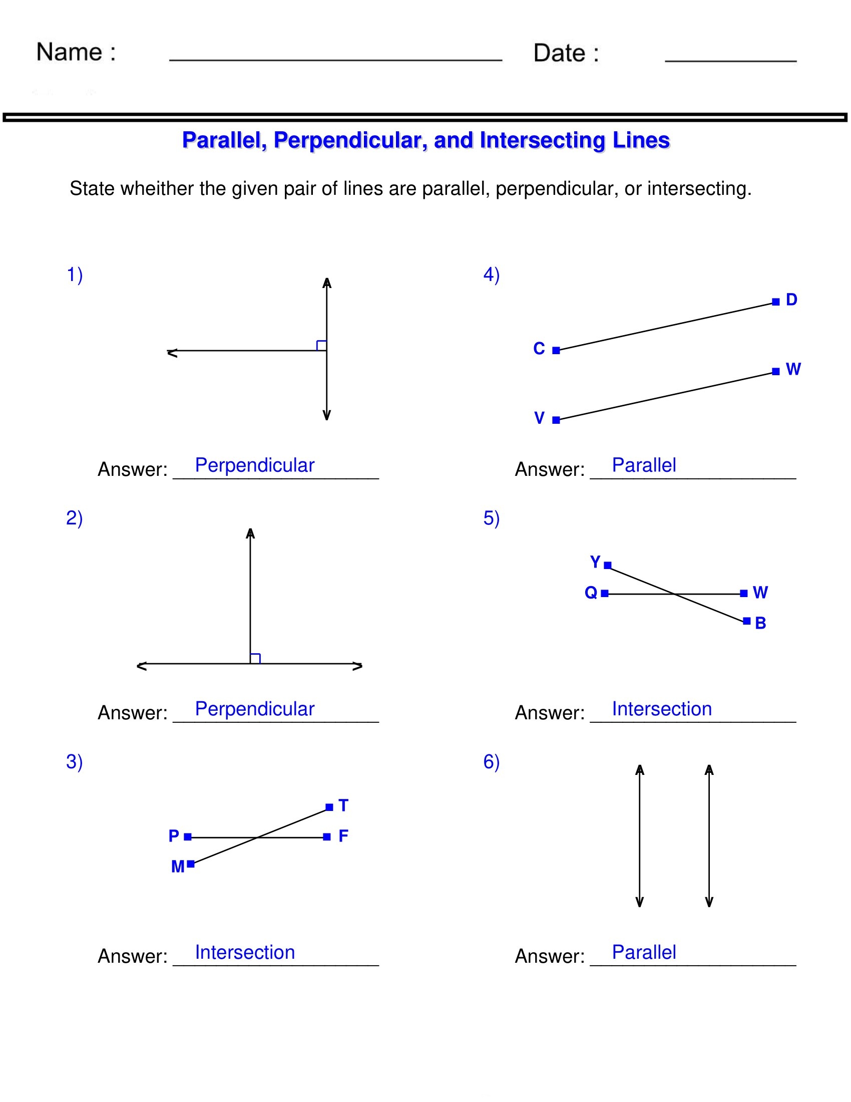 parallel and perpendicular lines worksheet parallel and perpendicular lines worksheet