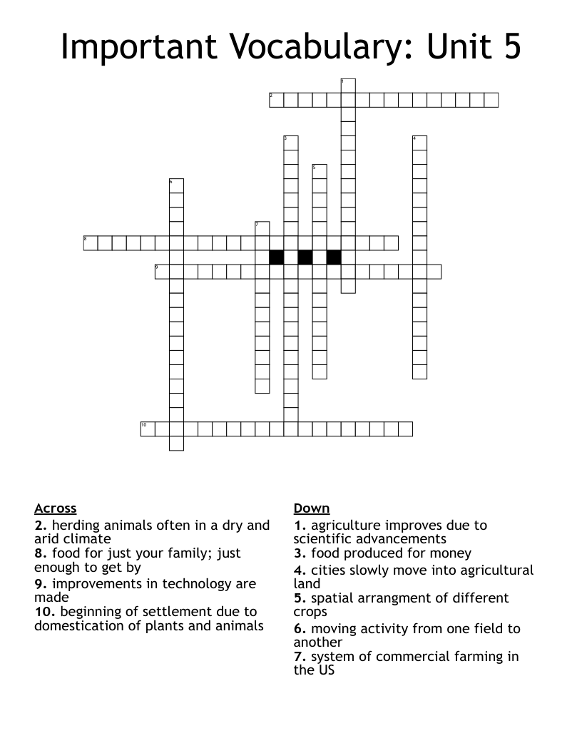 Important Vocabulary Unit 5 Crossword WordMint Important Vocabulary Unit 5 Crossword WordMint