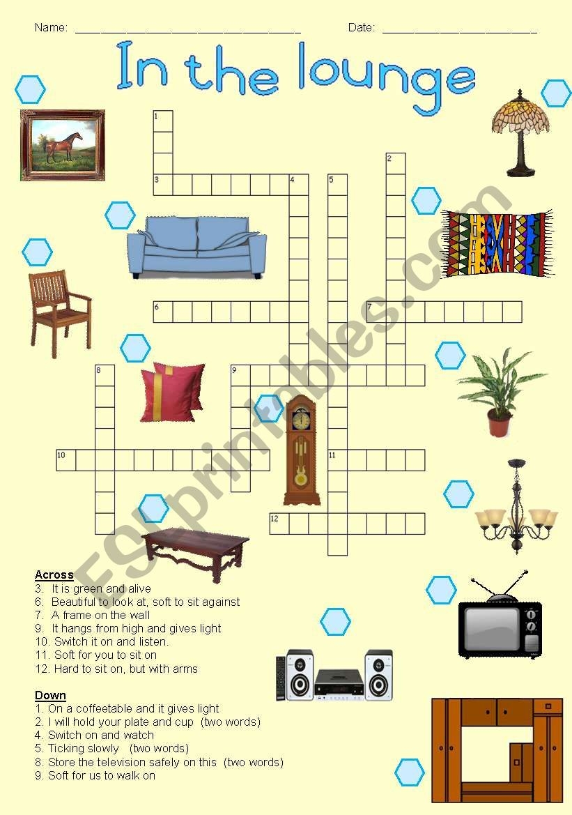 In The Lounge Crossword Puzzle ESL Worksheet By Joeyb1 In The Lounge Crossword Puzzle ESL Worksheet By Joeyb1