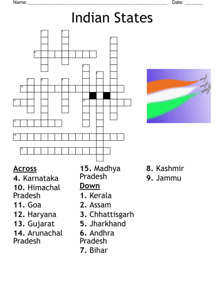 Indian States Crossword WordMint