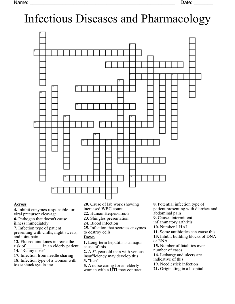 Infectious Diseases And Pharmacology Crossword WordMint Infectious Diseases And Pharmacology Crossword WordMint