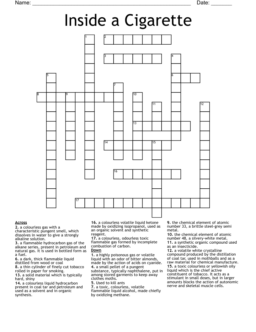 Inside A Cigarette Crossword WordMint