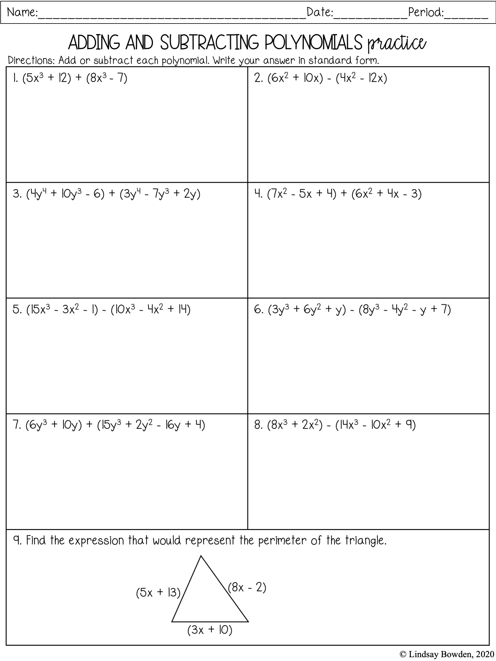 adding and subtracting polynomials worksheet adding and subtracting polynomials worksheet