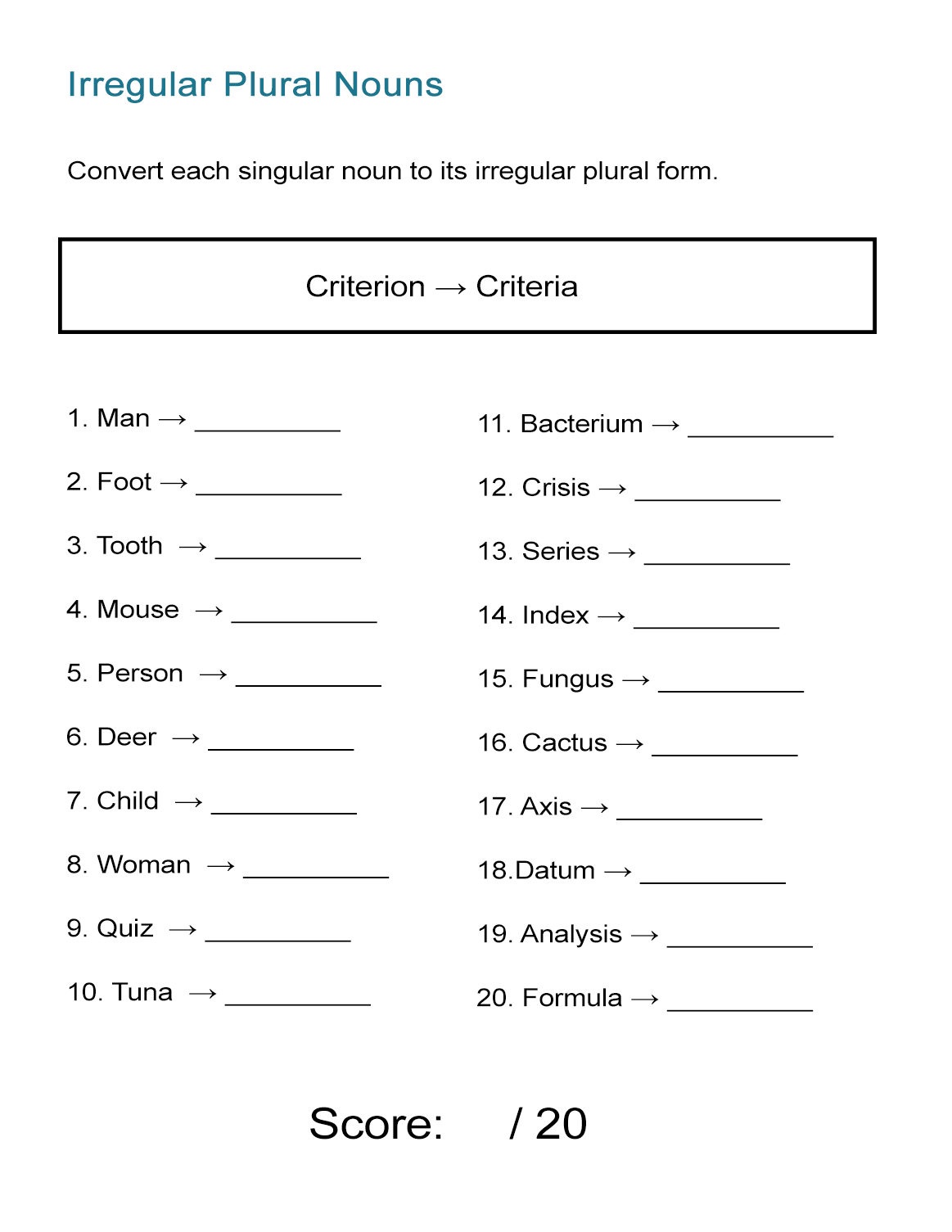 Irregular Plural Nouns Worksheet ALL ESL Irregular Plural Nouns Worksheet ALL ESL