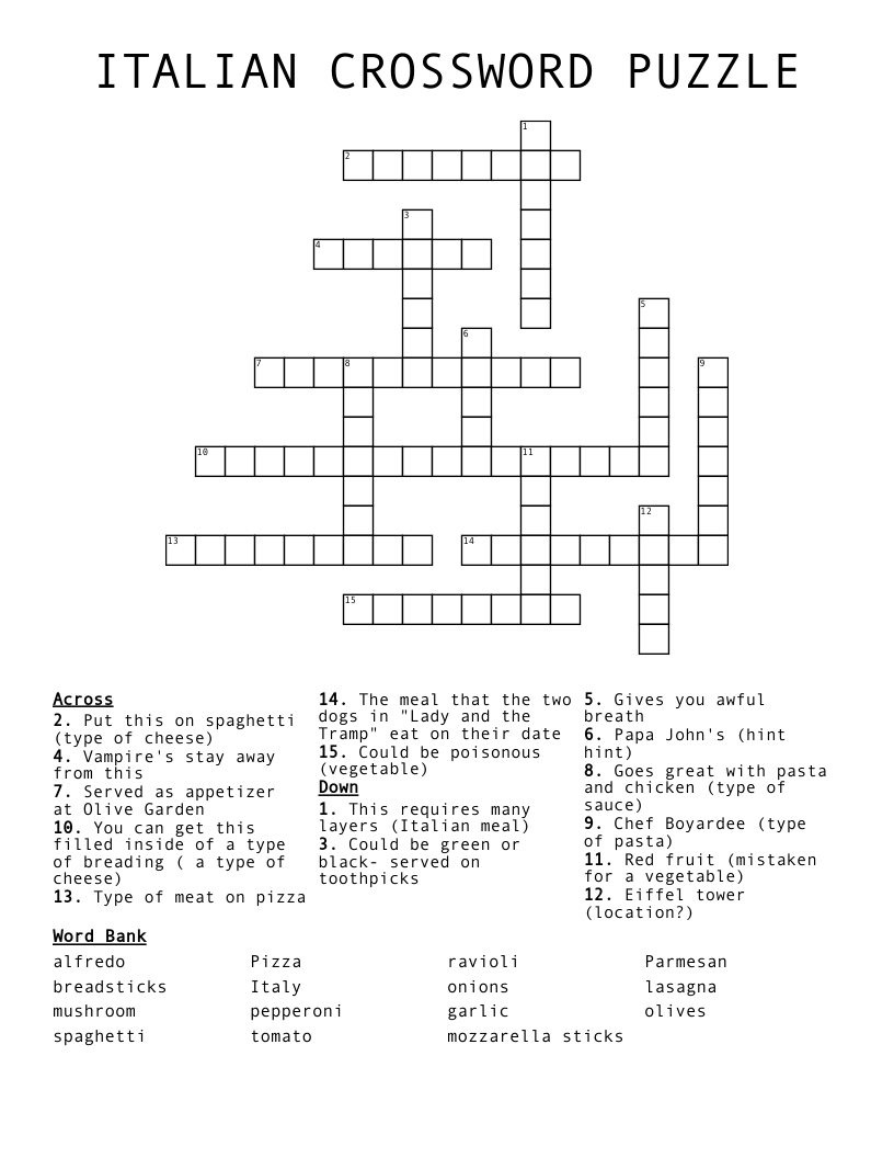 ITALIAN CROSSWORD PUZZLE WordMint ITALIAN CROSSWORD PUZZLE WordMint