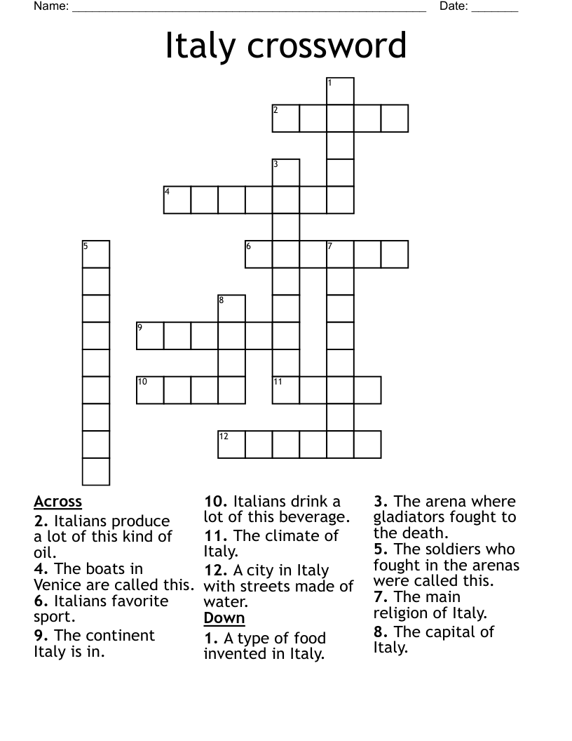 Italy Crossword WordMint