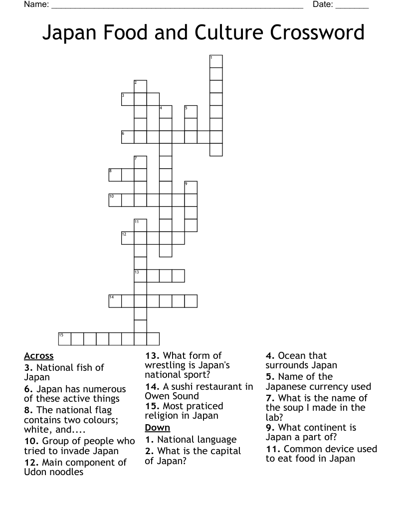 Japan Food And Culture Crossword WordMint