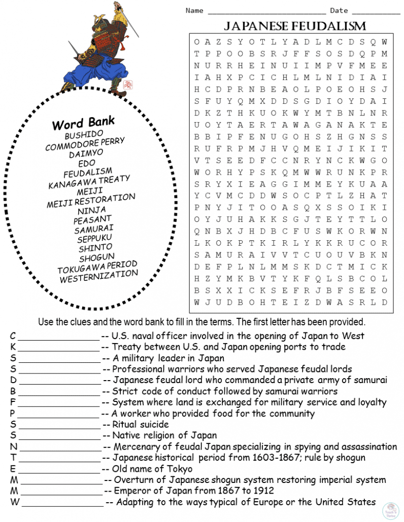 Japanese Feudalism Word Puzzle Review Free Download Teachnthrive