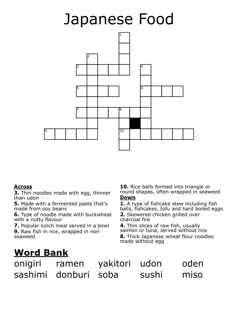Japanese Food Crossword WordMint Japanese Food Crossword WordMint