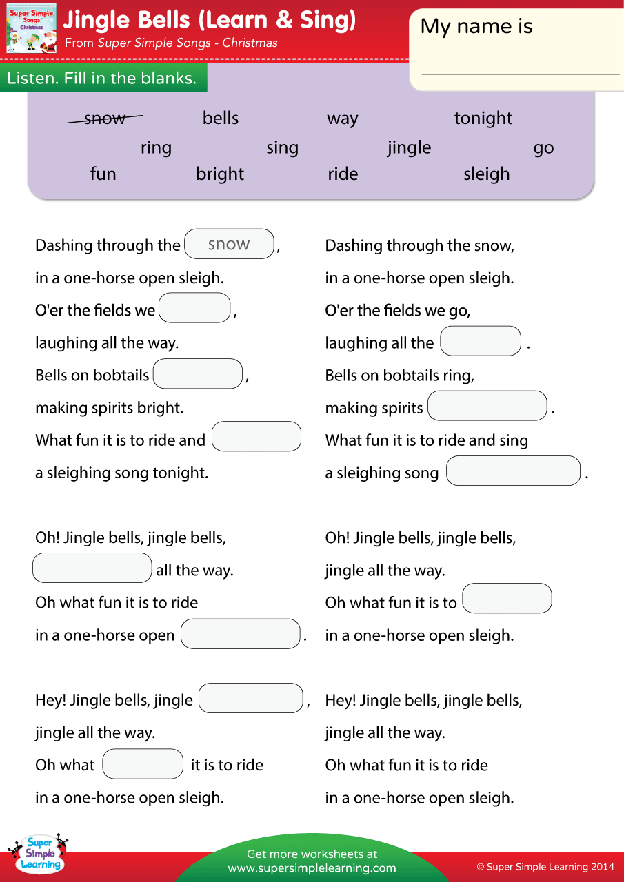 Jingle Bells Worksheet Fill In The Blanks Super Simple Jingle Bells Worksheet Fill In The Blanks Super Simple