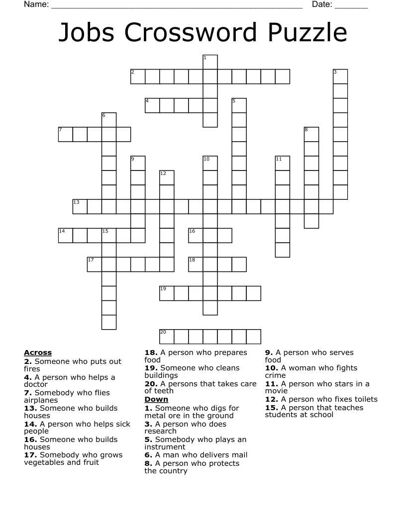 Jobs Crossword Puzzle WordMint