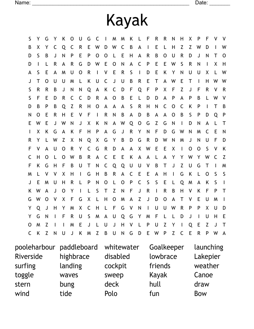 Kayak Word Search WordMint Kayak Word Search WordMint