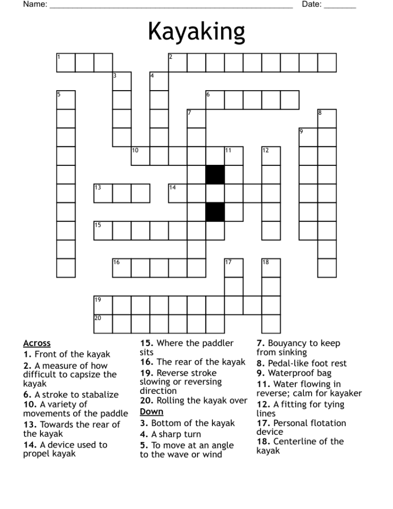 Kayak Word Search WordMint